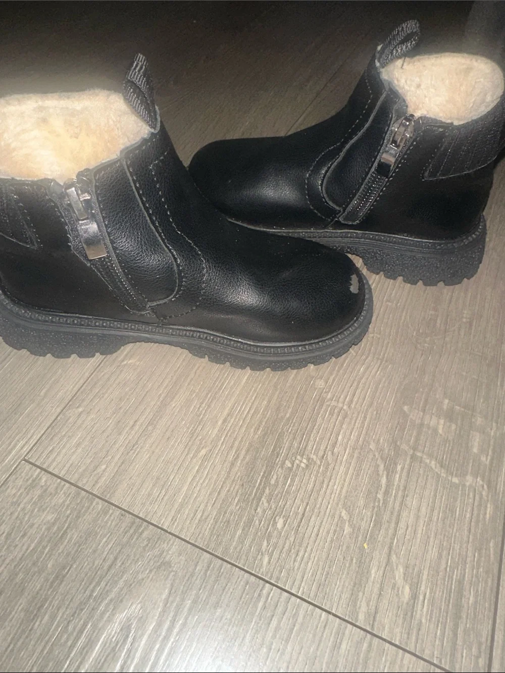 Black Faux-Leather Shearling-Lined Kids Boots